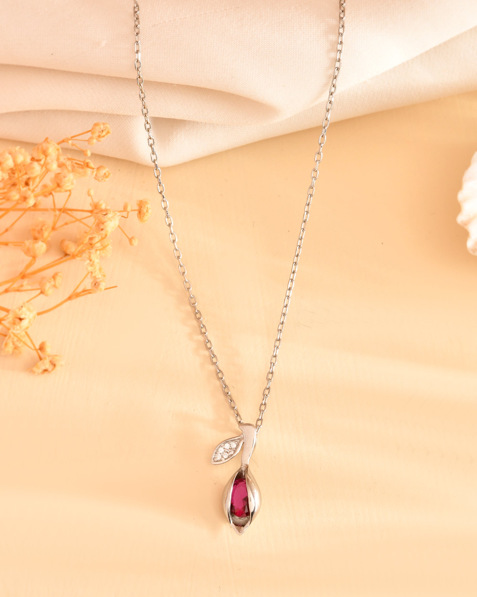 Rose Petal Drop Sterling Silver Chain Pendant